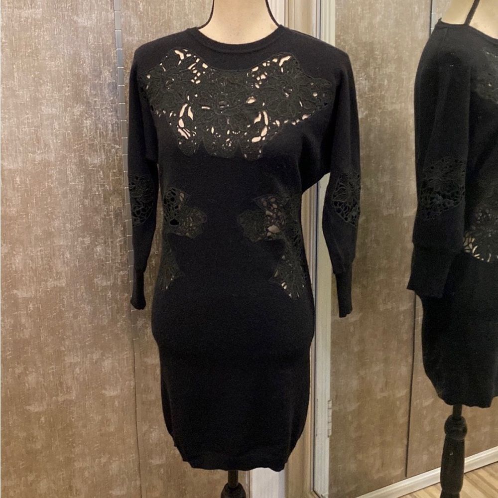 Stella McCartney Elegant Black Lace Detail sweater Dress, S